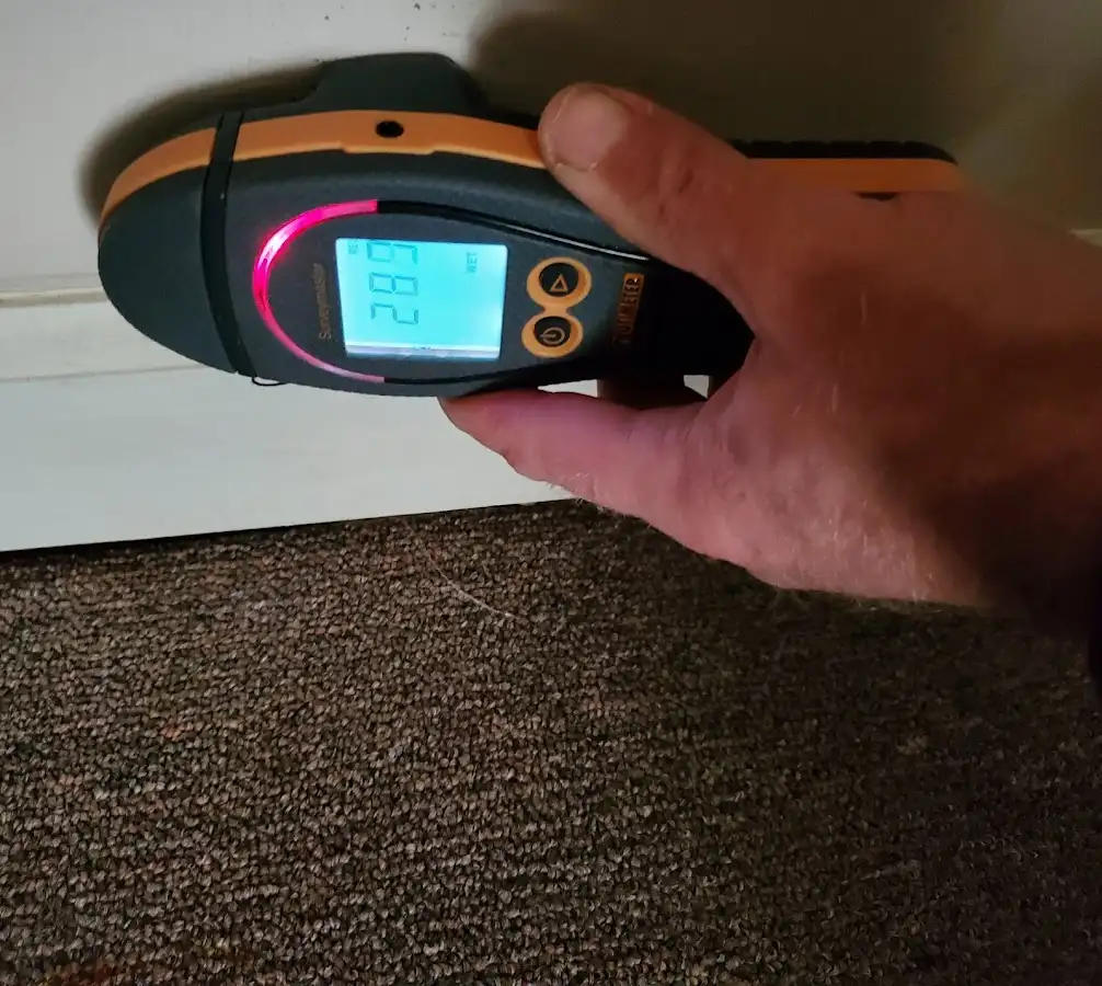 Moisture detection at baseboard during Burst Pipe Cleanup in Winchester